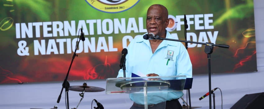 Minister of State in the Ministry of Agriculture, Fisheries and Mining, Hon. Franklin Witter, addresses the International Coffee and National Cocoa Day Celebration held on Wednesday (October 1) at Emancipation Park in St. Andrew.