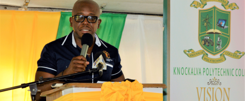 Minister of Agriculture and Fisheries, Hon Pearnel Charles Jr. delivers the main address at the Farm Fest 2023 Agricultural and Educational Show at Knockalva Polytechnic College in Ramble, Hanover on Thursday, April 27.