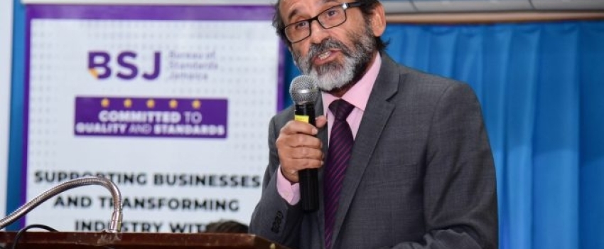 Food and Agriculture Organization (FAO) of the United Nations Representative to Jamaica, Dr. Crispim Moreira, speaks at the launch of the ‘Improving Phytosanitary, Food Safety and Market Access Opportunities along the Hot Pepper Value Chain in Jamaica’ project, which was held at the office of the Bureau of Standards Jamaica, on Wednesday, April 19.