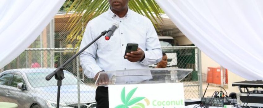 Chief Technical Director in the Ministry of Agriculture, Fisheries & Mining, Orville Palmer  delivers remarks during the "World Coconut Day" celebrations which were held at the Coconut Industry Board on Waterloo Road in Kingston on September 2, 2023.