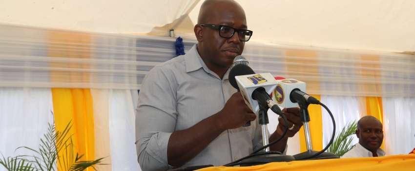 Minister of Agriculture and Fisheries, Hon. Pearnel Charles Jr. addresses the launch of the Hague Agricultural and Industrial Show in Falmouth, Trelawny, on February 8.