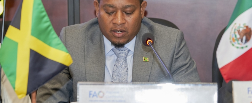 Minister of Agriculture, Fisheries and Mining, Hon. Floyd Green speaks at the Ministerial Round Table for the FAO four-day regional conference on Blue Transformation, in Guyana on March 19.