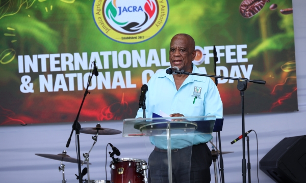Minister of State in the Ministry of Agriculture, Fisheries and Mining, Hon. Franklin Witter, addresses the International Coffee and National Cocoa Day Celebration held on Wednesday (October 1) at Emancipation Park in St. Andrew.