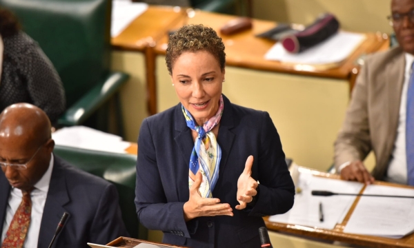 Minister of Foreign Affairs and Foreign Trade, Senator the Hon. Kamina Johnson Smith, addresses a recent sitting of the Senate.