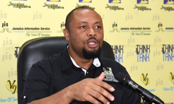 Senior Programmer at RADA, Hartnell Campbell, speaks at a JIS Think Tank, at the agency's Head Office at 58A Half Way Tree Road in Kingston.